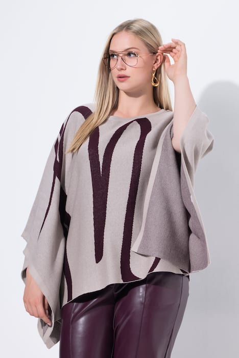Strick-Poncho, Pinselstrich, Overzized, Rundhals,
