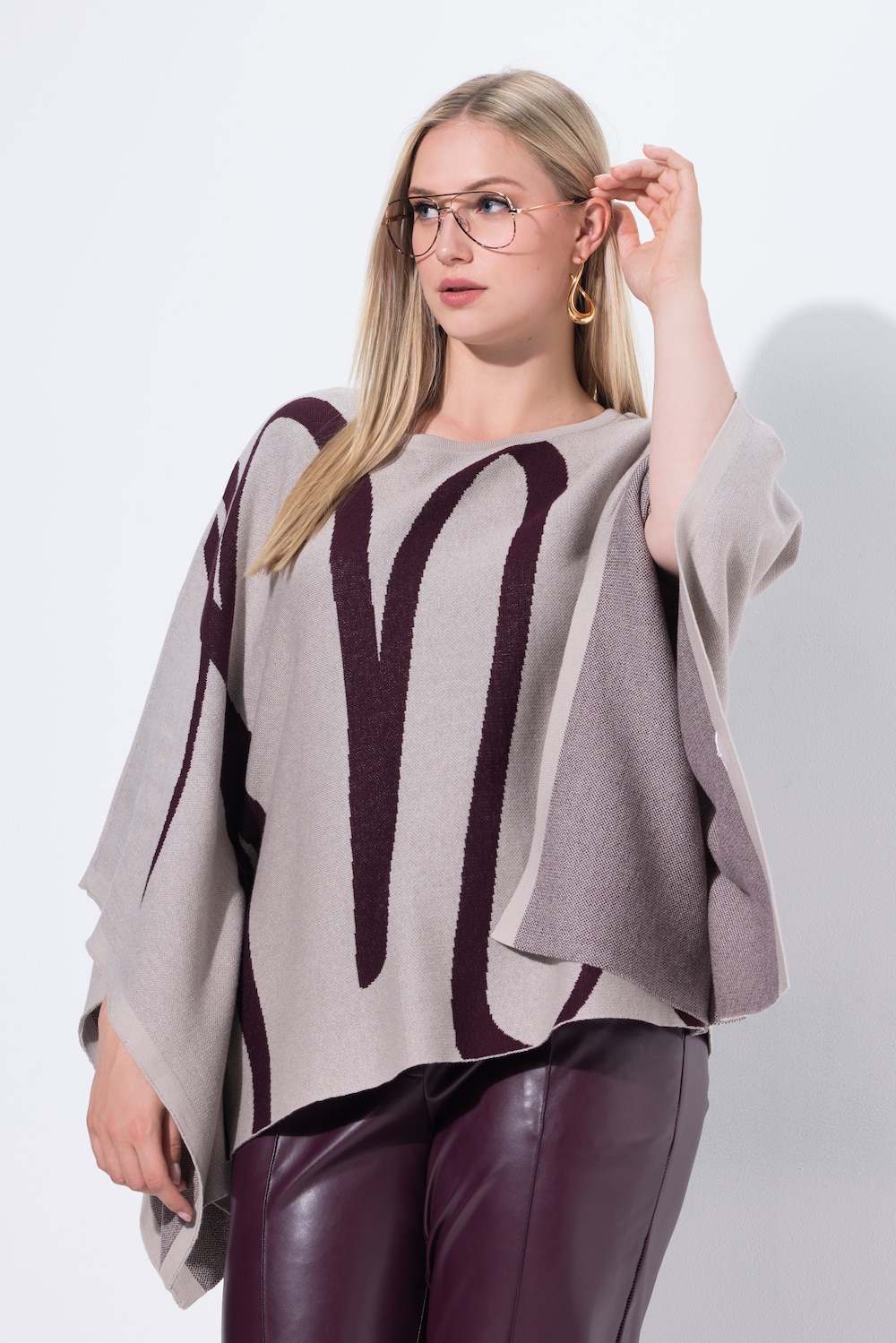 Strick-Poncho, Pinselstrich, Overzized, Rundhals,