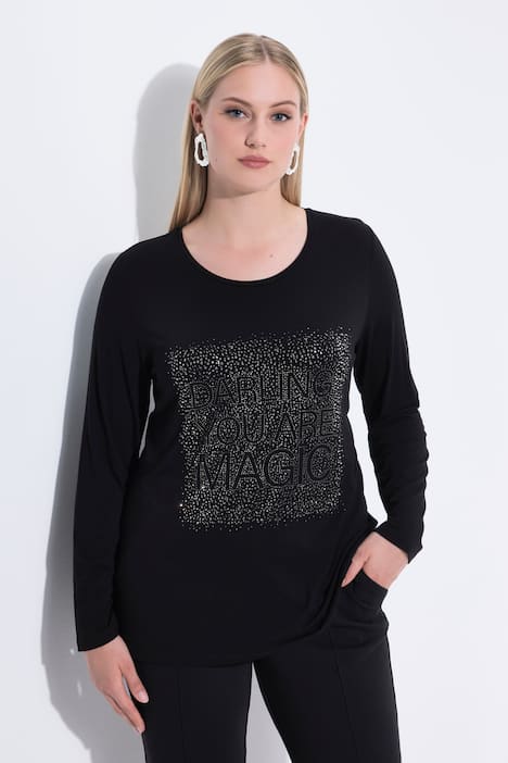 Shirt, siersteentjes, Classic, ronde hals, lange mouwen