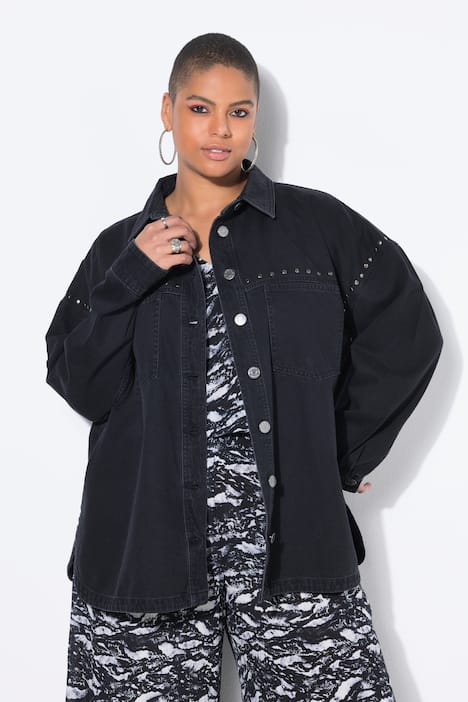 Denim overhemd, oversized, sierstuds