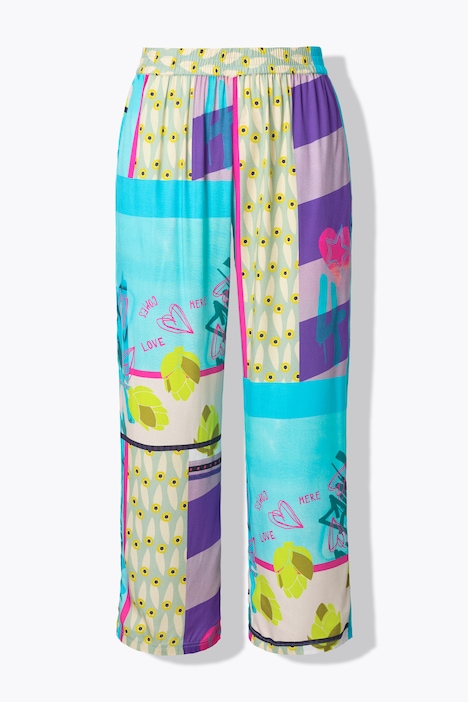 Broek, straight fit, kleurrijke all-over print, elastische tailleband