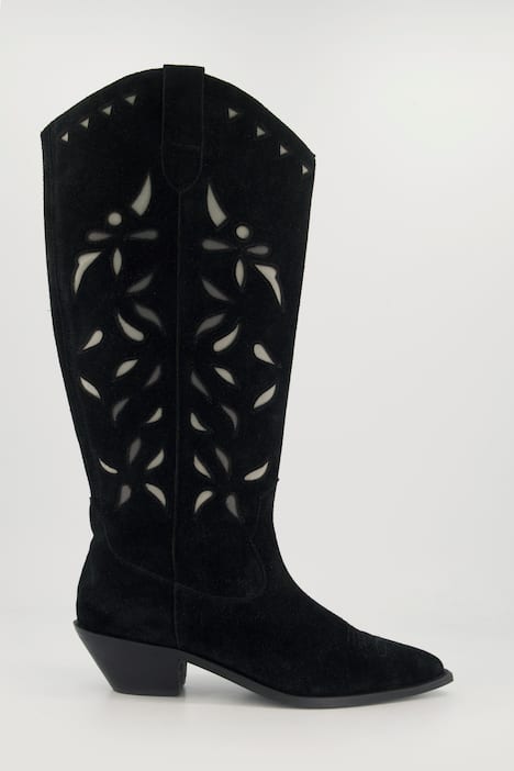 Leder-Cowboystiefel, XL-Schaft, Stickerei, Weite H