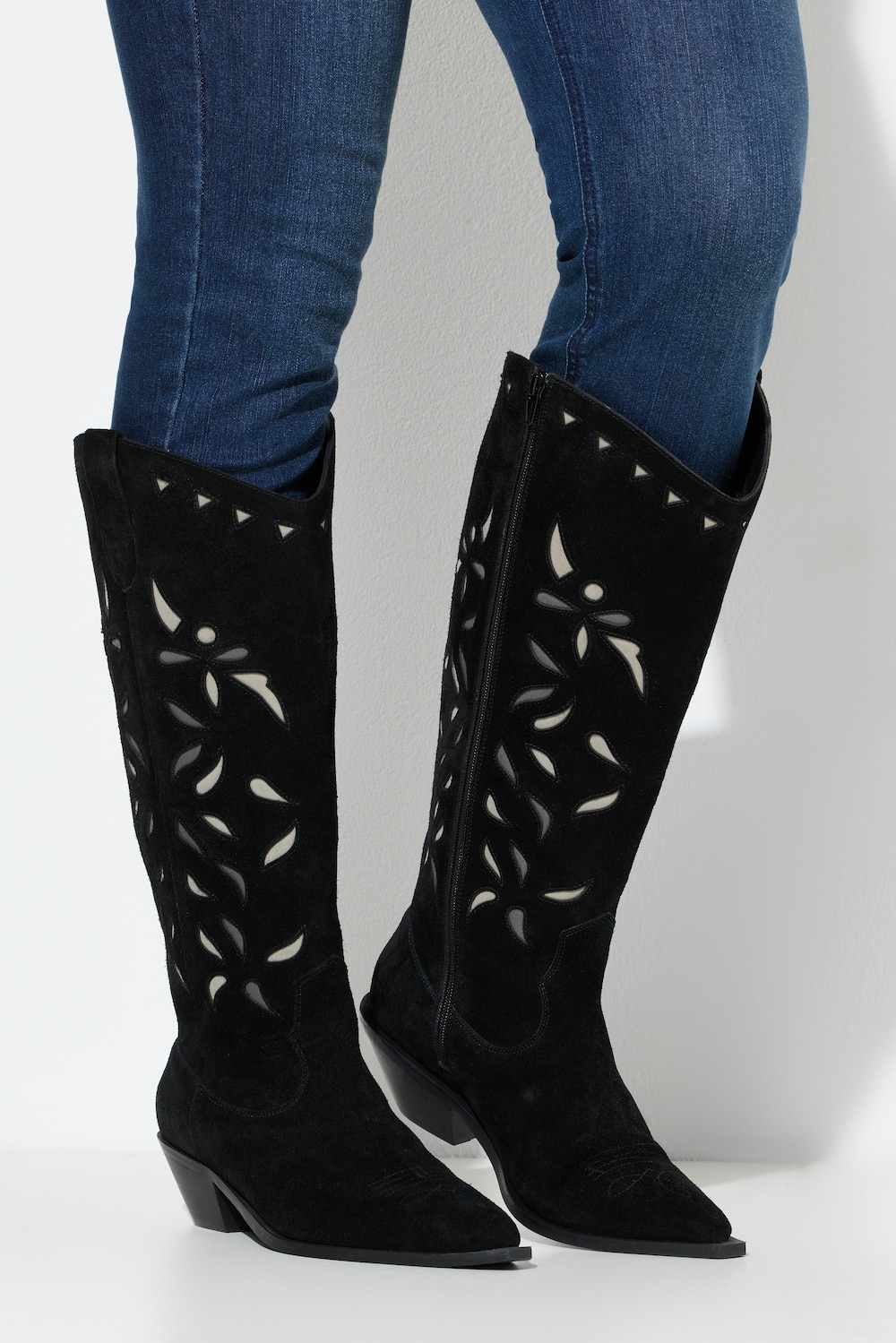 Leder-Cowboystiefel, Damen, schwarz, Größe: 39, Leder, Ulla Popken