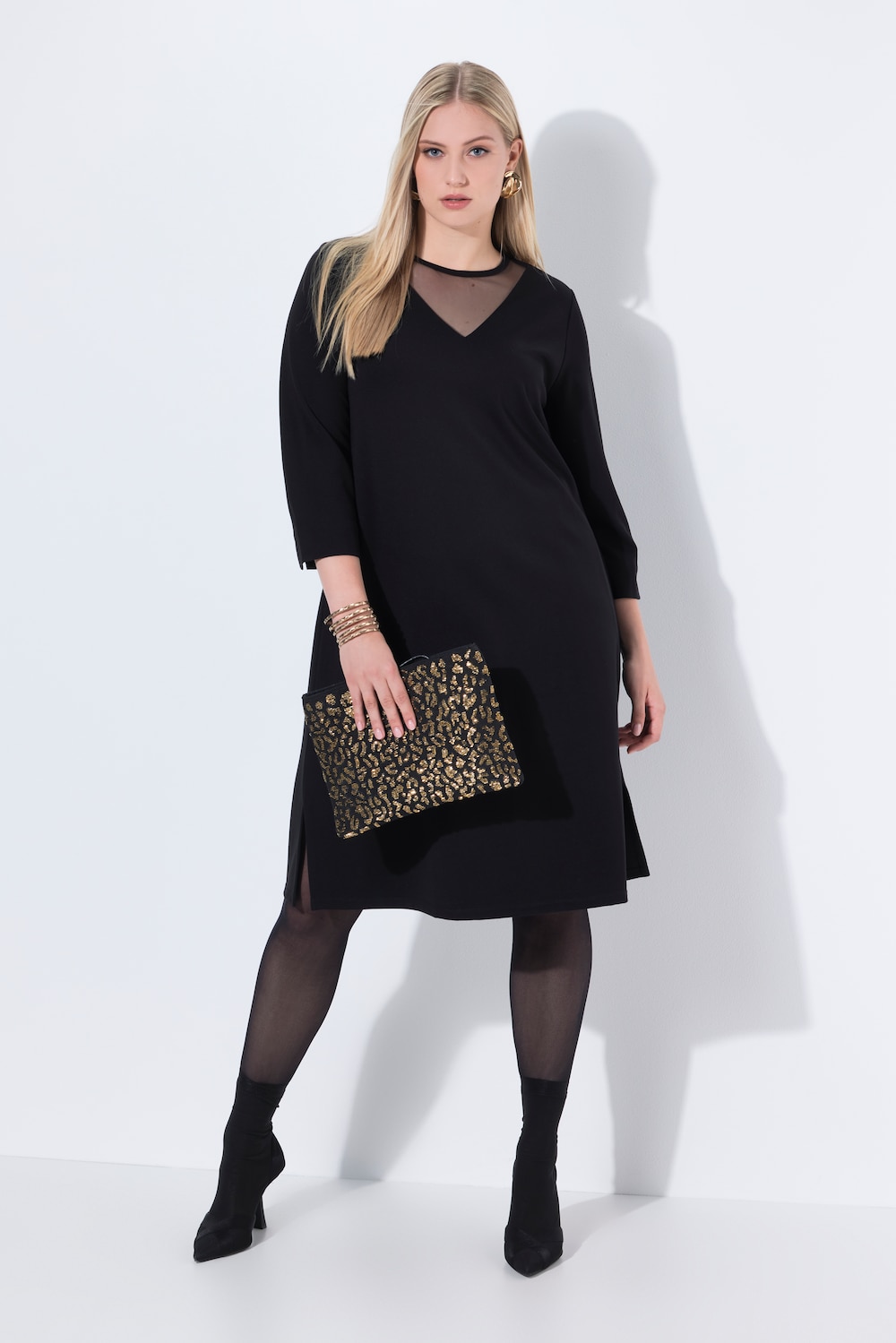 Große Größen Midikleid, Damen, schwarz, Größe: 54/56, Synthetische Fasern/Viskose, Ulla Popken