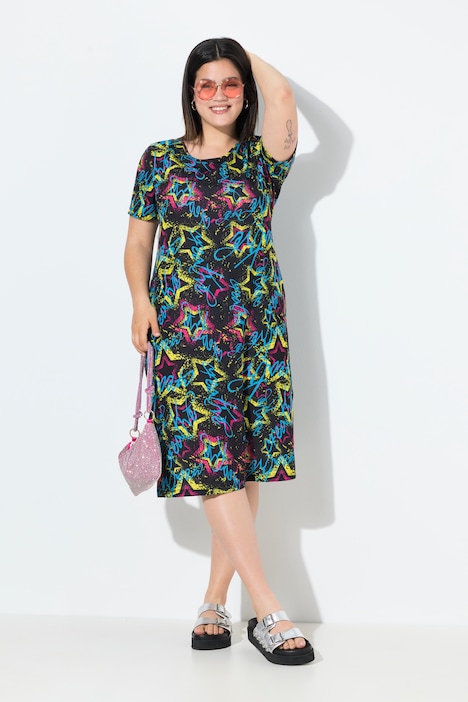 Jersey maxi-jurk, straight fit, sterrenpatroon