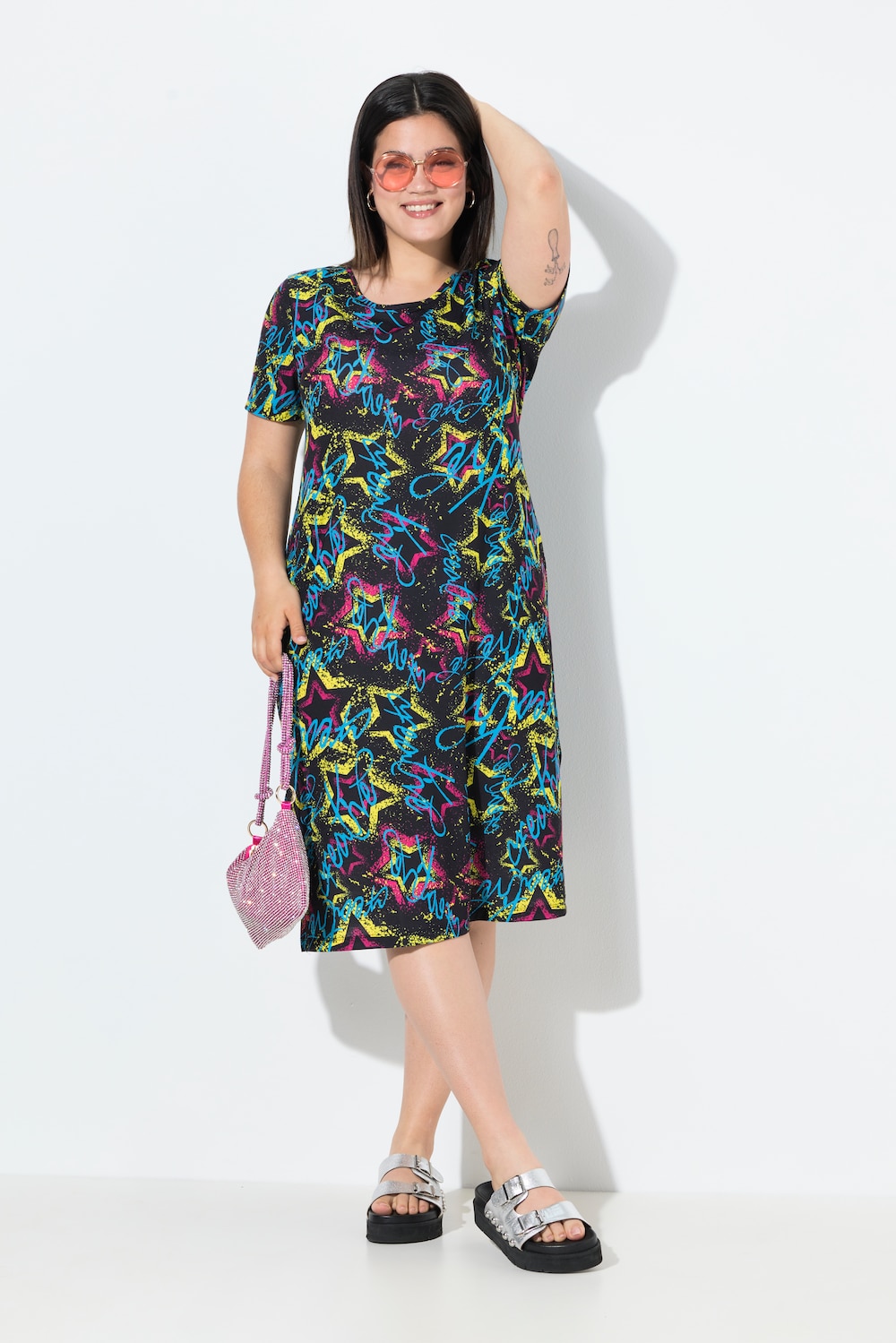 Jersey maxi-jurk, straight fit, sterrenpatroon