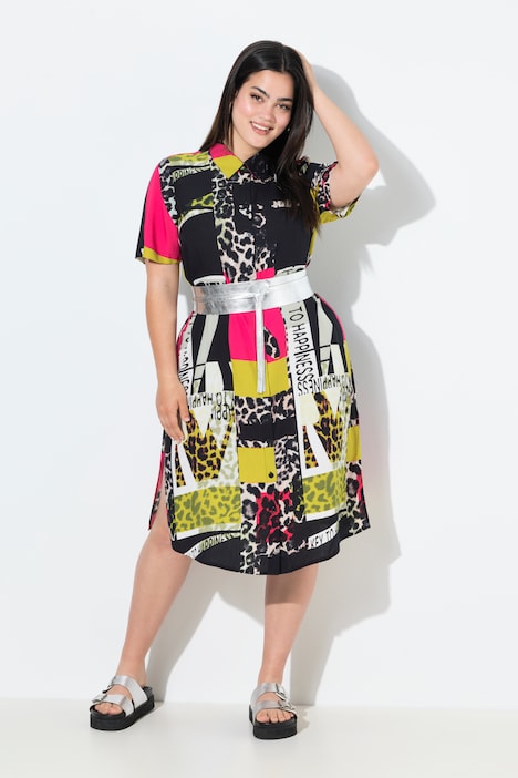 Hemdblusenkleid, Straight Fit, grafisches Leomuster