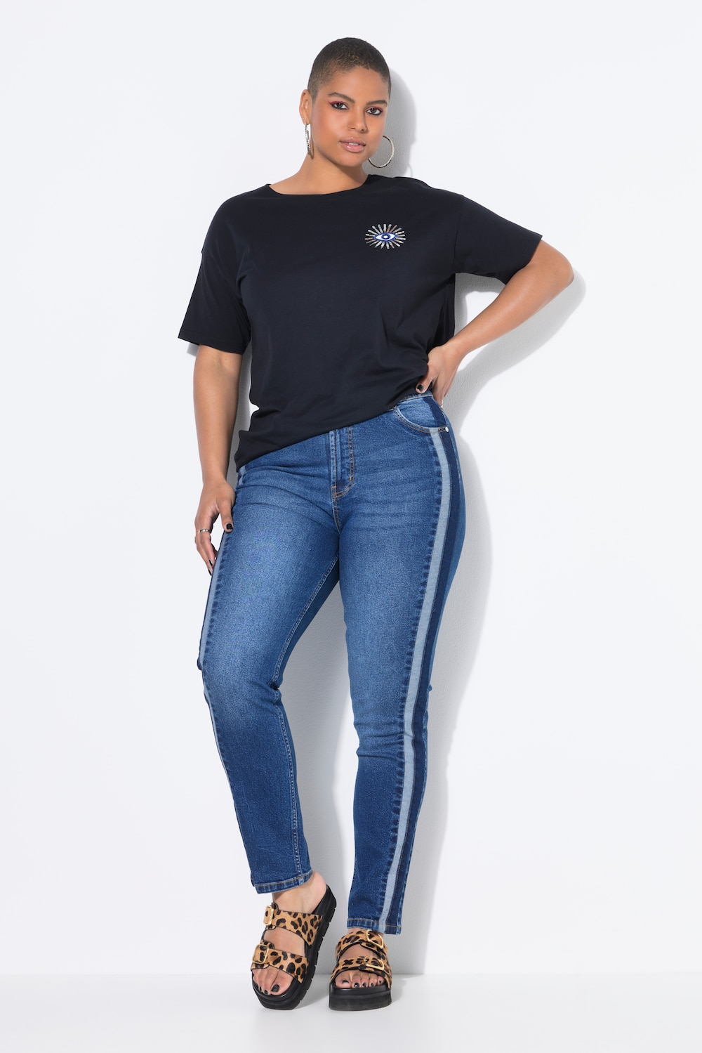Mom jeans, dubbele zijstrepen, 5-pocket