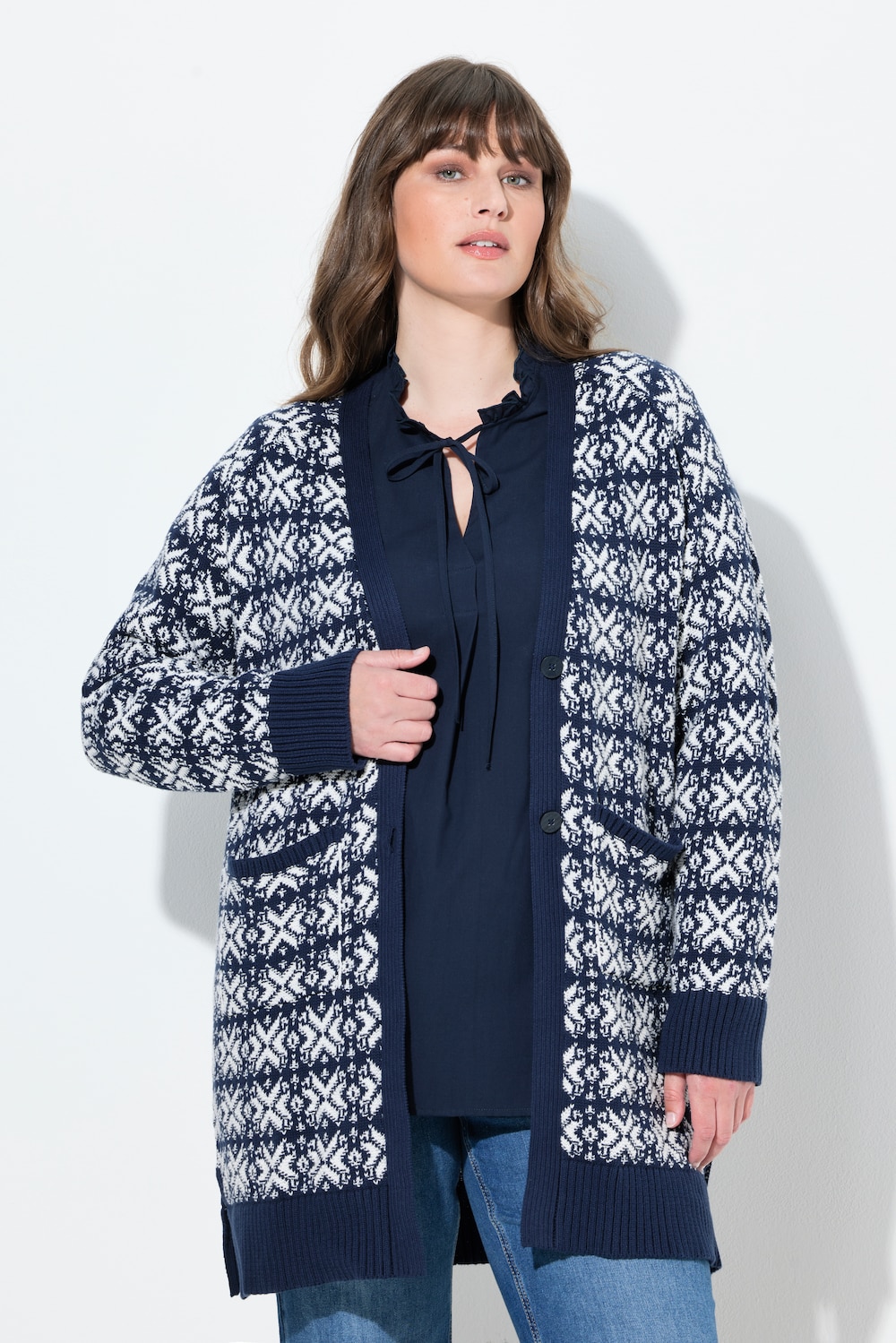 Große Größen Strickjacke, Damen, blau, Größe: 54/56, Baumwolle, Ulla Popken
