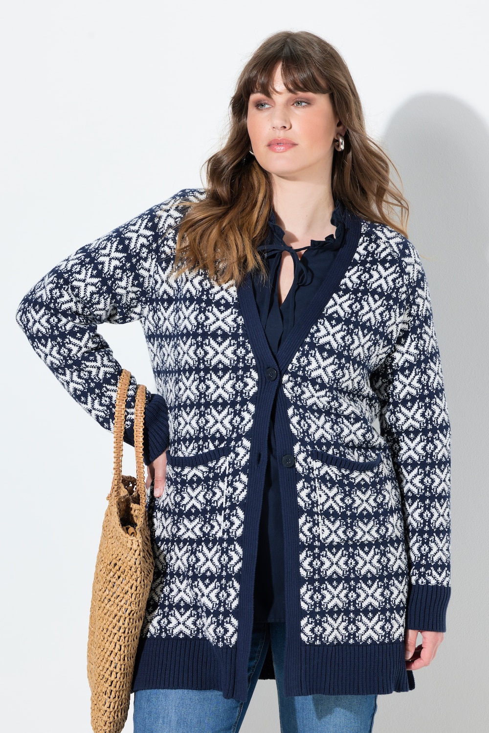 Strickjacke, Schneeflocken, V-Ausschnitt, Biobaumwolle