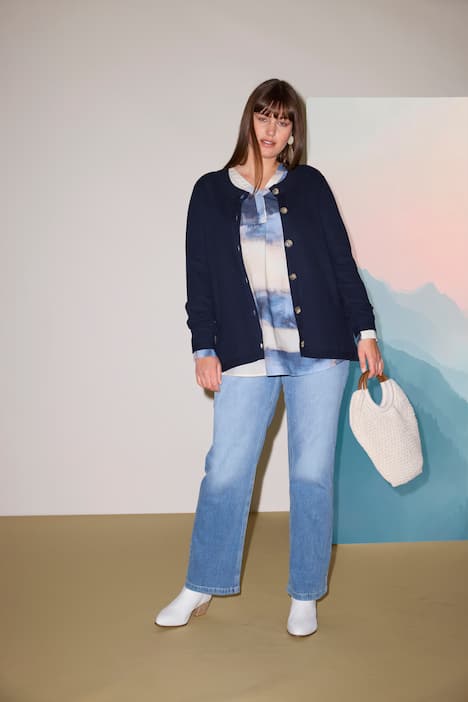 Strickjacke, Waffelstruktur, Stehkragen, Biobaumwolle