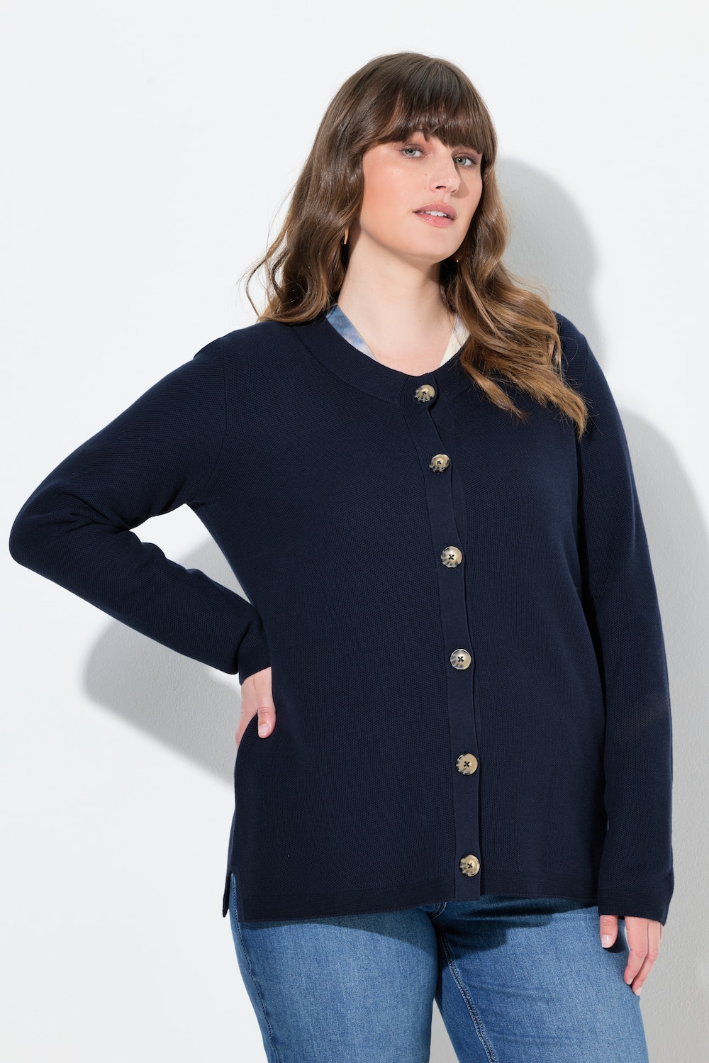Große Größen Strickjacke, Damen, blau, Größe: 42/44, Baumwolle, Ulla Popken