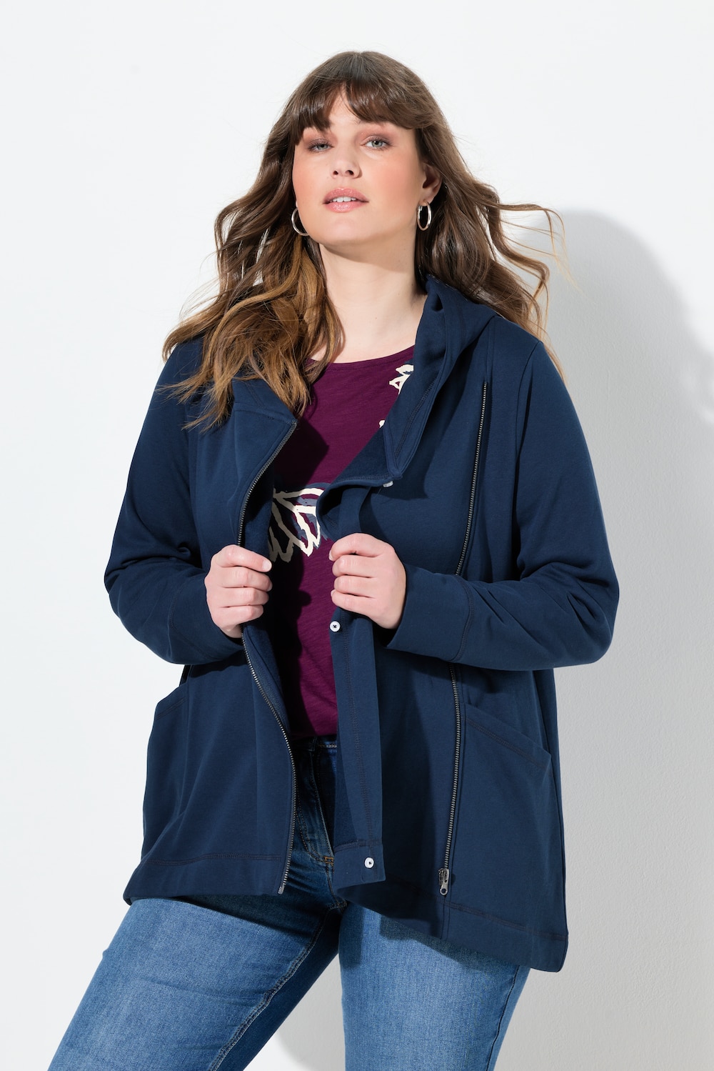 Große Größen Sweatjacke, Damen, blau, Größe: 42/44, Baumwolle, Ulla Popken