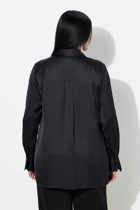 Satin Button Down Lily Print Blouse