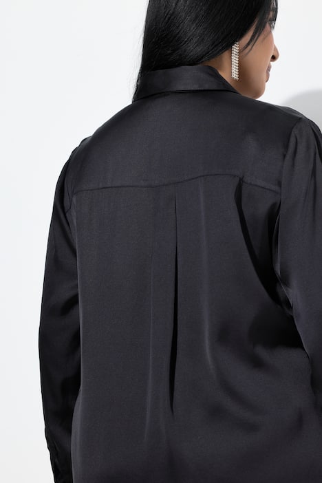 Satin Button Down Lily Print Blouse