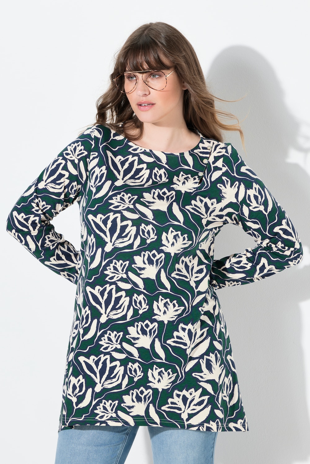 Shirt, A-Linie, U-Boot-Ausschnitt, Langarm, Biobaumwolle