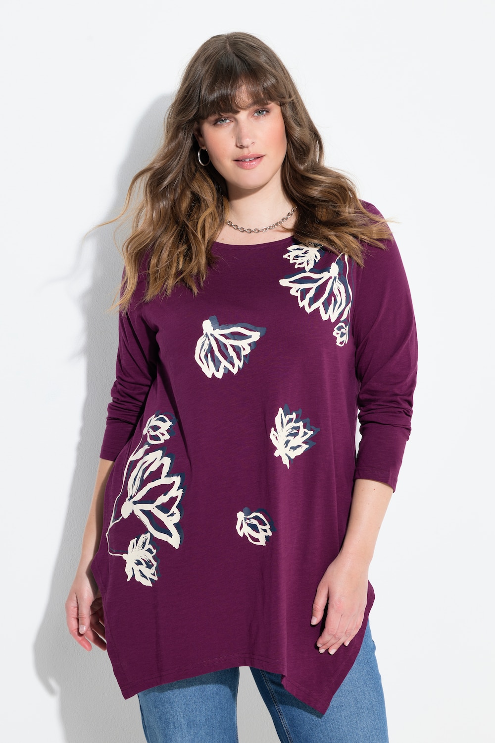 Shirt, A-Linie, U-Boot-Ausschnitt, Langarm, Biobaumwolle