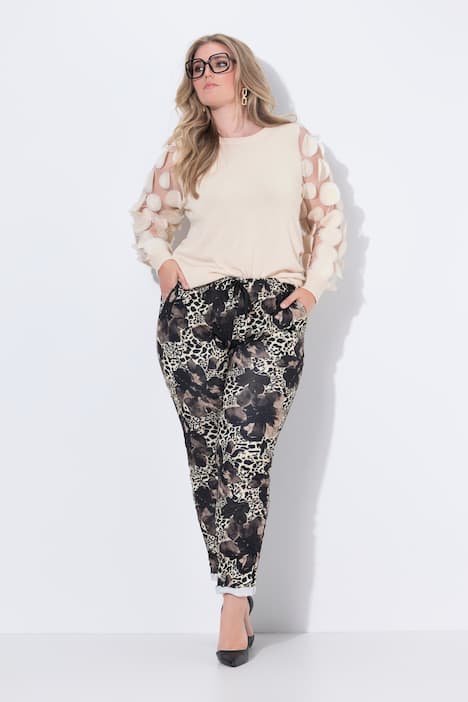 Hose, Joggpants, Crinkle, Blumen-Print