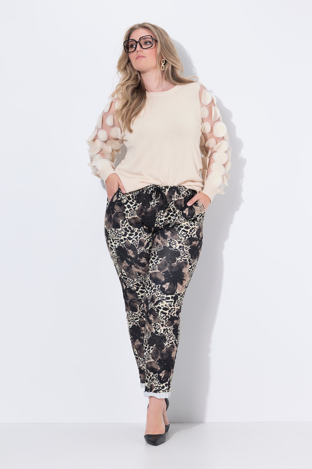 Hose, Joggpants, Crinkle, Blumen-Print