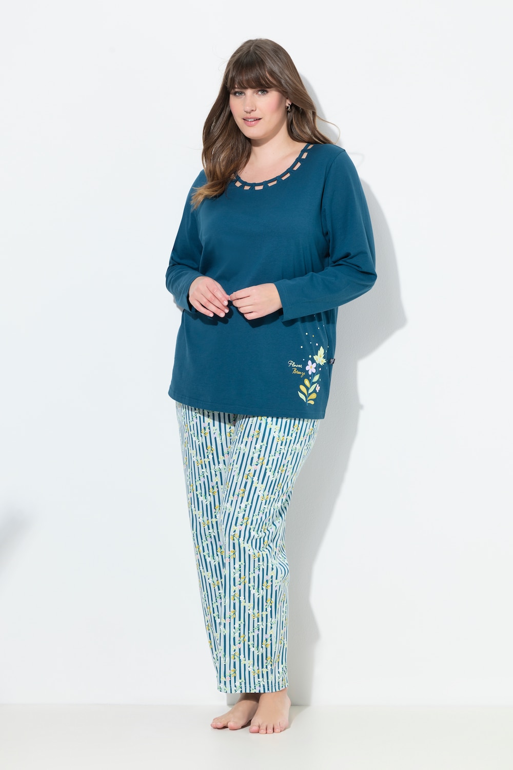 Pyjama, Blüten, Rundhals, Langarm, Taschen
