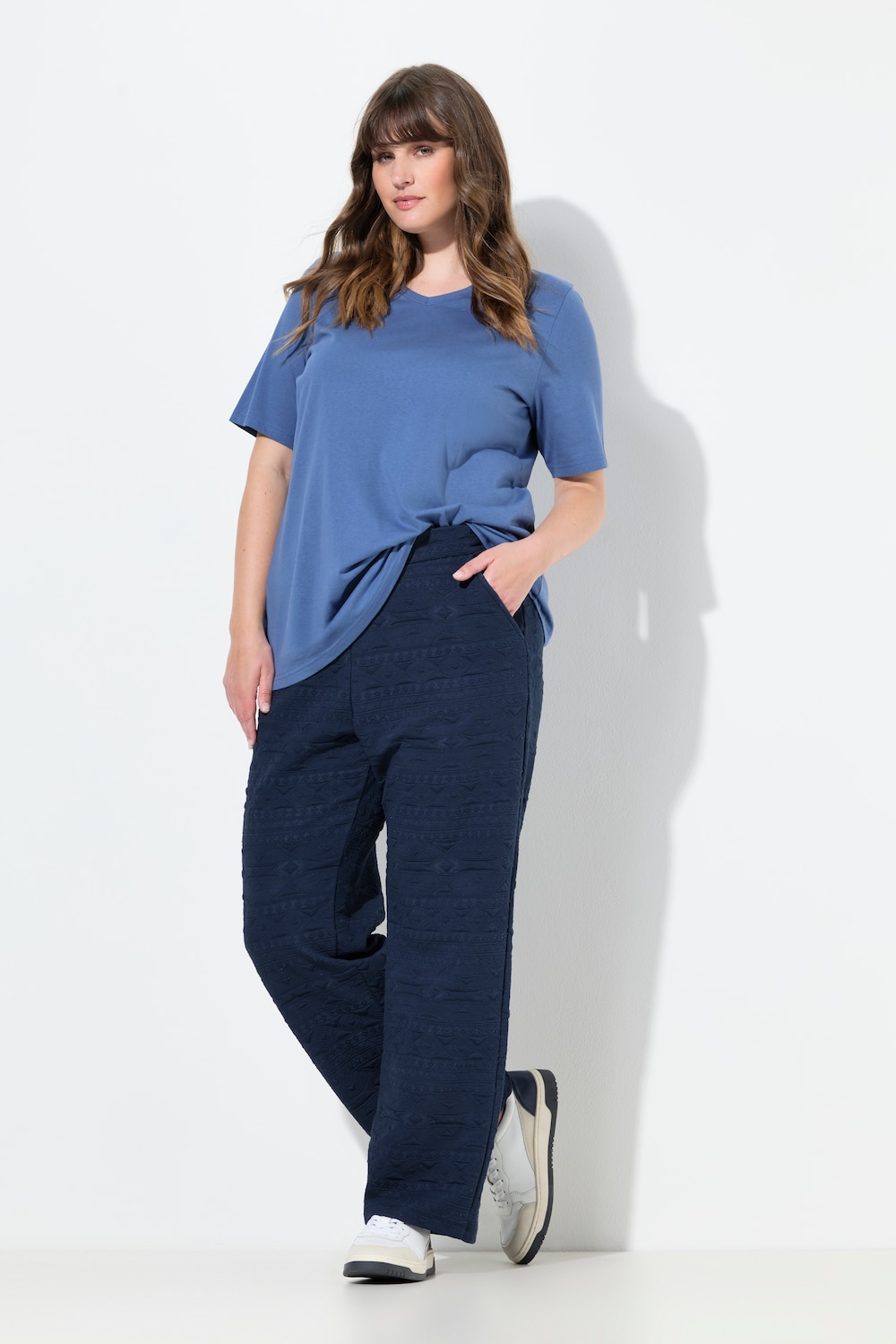 Jacquard broek Rose, wijde pijpen, comfortabele tailleband, biologisch katoen