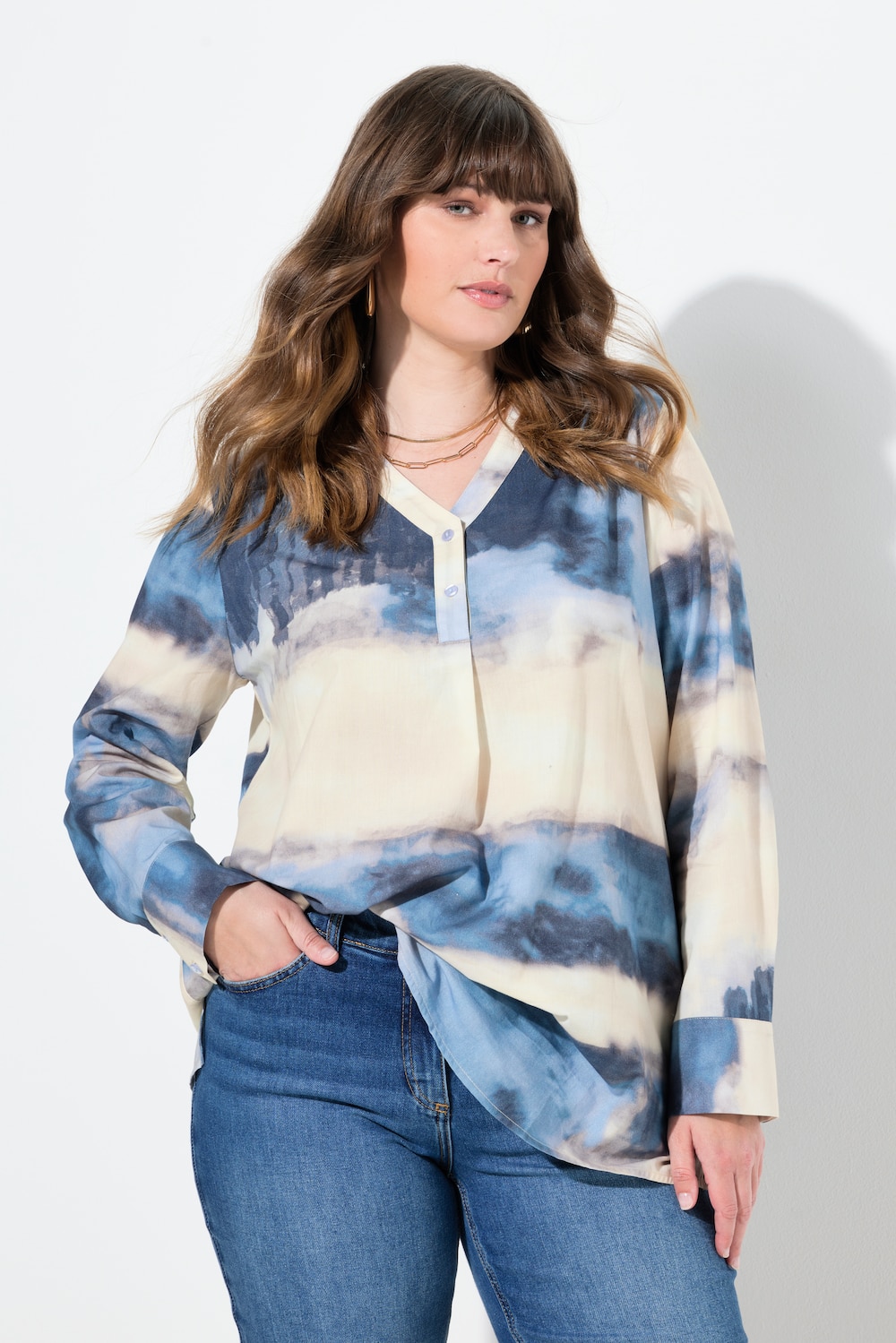 Große Größen Tunika, Damen, blau, Größe: 42/44, Baumwolle, Ulla Popken
