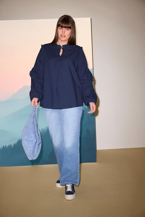 Eco Cotton Long Sleeve Ruffle Blouse