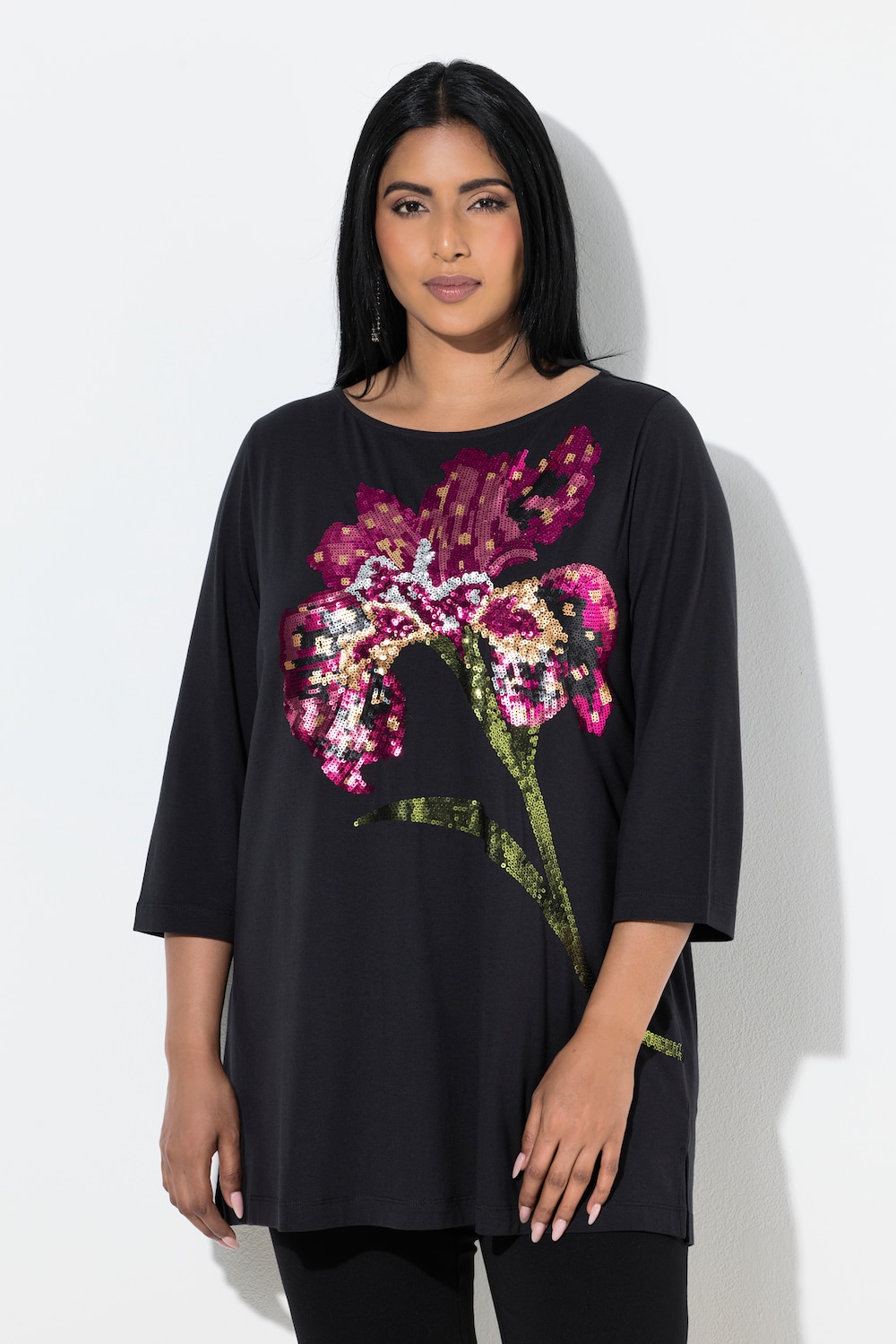 Große Größen Sweatshirt, Damen, schwarz, Größe: 46/48, Baumwolle/Synthetische Fasern, Ulla Popken