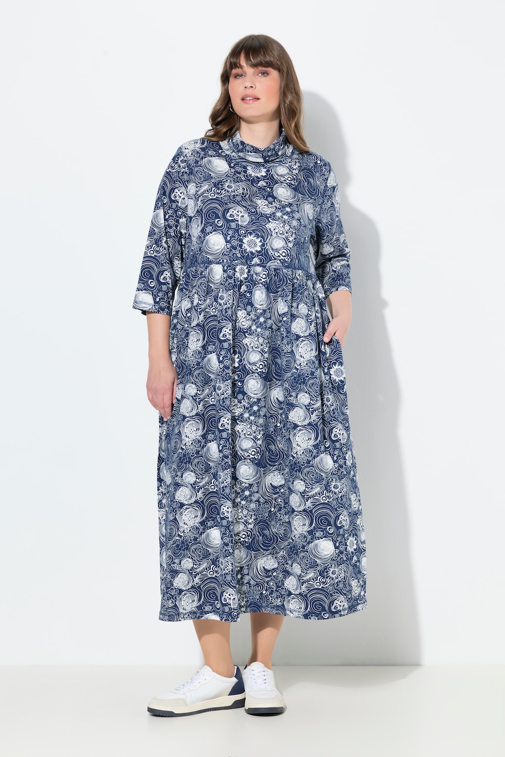 Große Größen Jersey-Maxikleid, Damen, blau, Größe: 46/48, Baumwolle, Ulla Popken