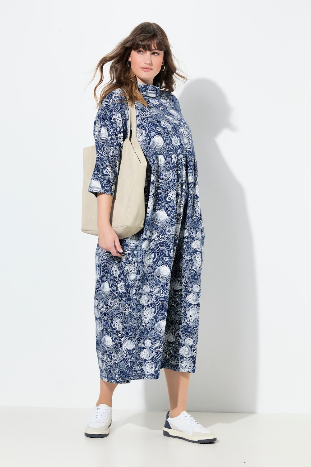 Jersey-Maxikleid, Stehkragen, 3/4-Arm, Taschen