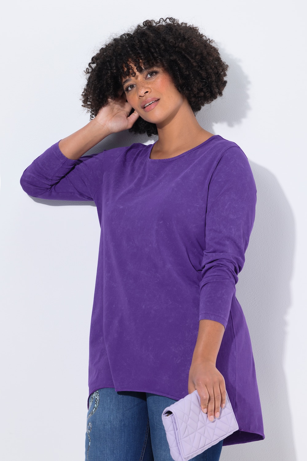 Longshirt, A-lijn, cold dyed jersey - voorgewassen