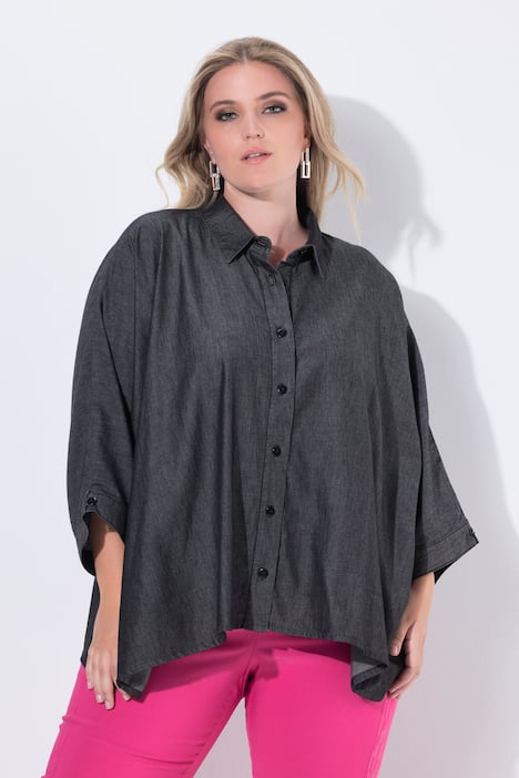 Bluse, oversized, 3/4-lange flagermusærmer
