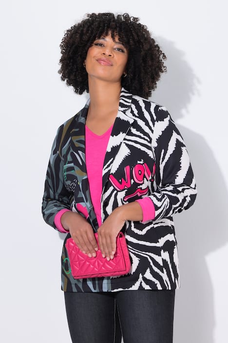 Blazer, Scuba, Basic Fit, mezcla de estampados, insignias