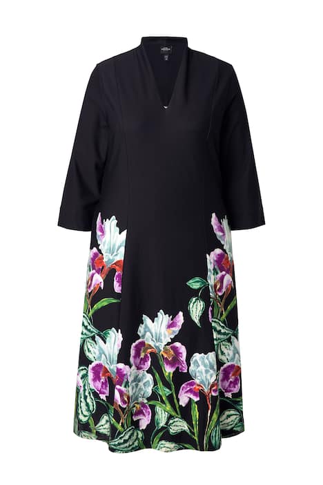 Punto midi šaty, A-linie, kalichový límec, 3/4 rukáv