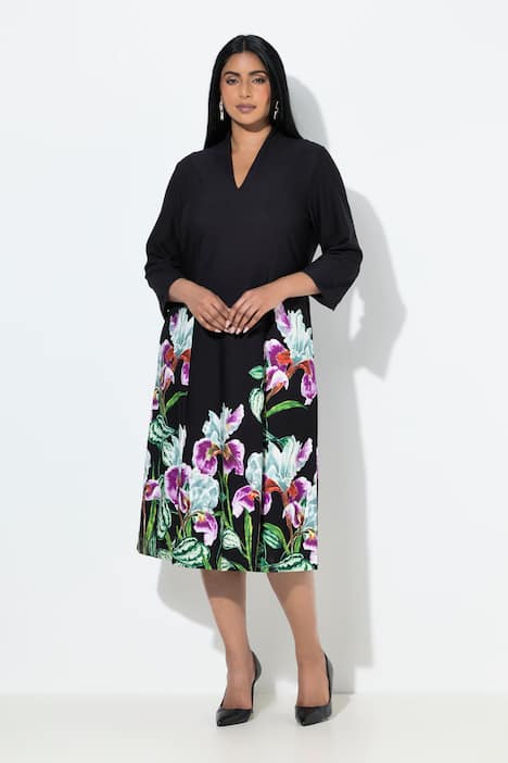 Punto-Midikleid, A-Linie, Kelchkragen, 3/4-Arm