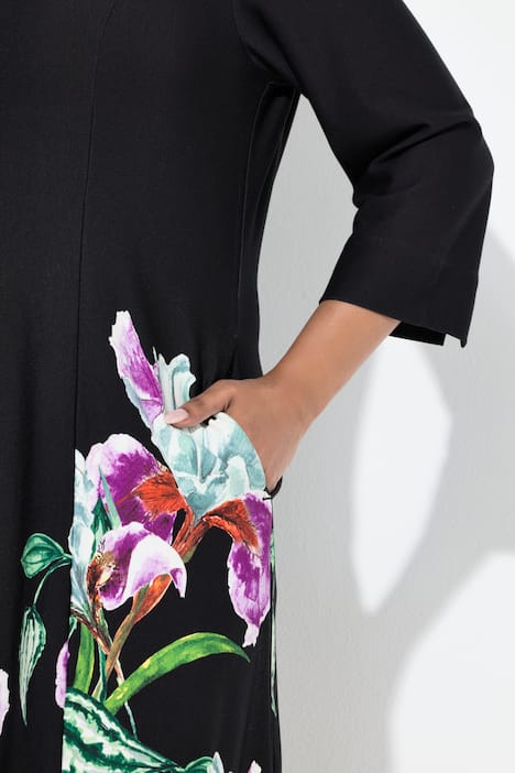 Punto-Midikleid, A-Linie, Kelchkragen, 3/4-Arm