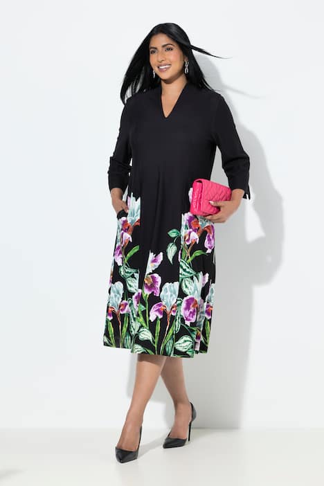 Punto-Midikleid, A-Linie, Kelchkragen, 3/4-Arm