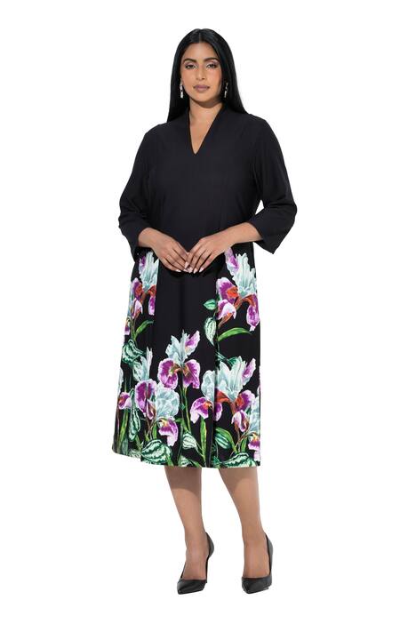 Punto midi šaty, A-linie, kalichový límec, 3/4 rukáv