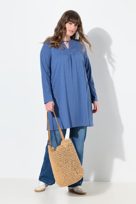 Longshirt, A-Linie, Tunika-Ausschnitt, Langarm
