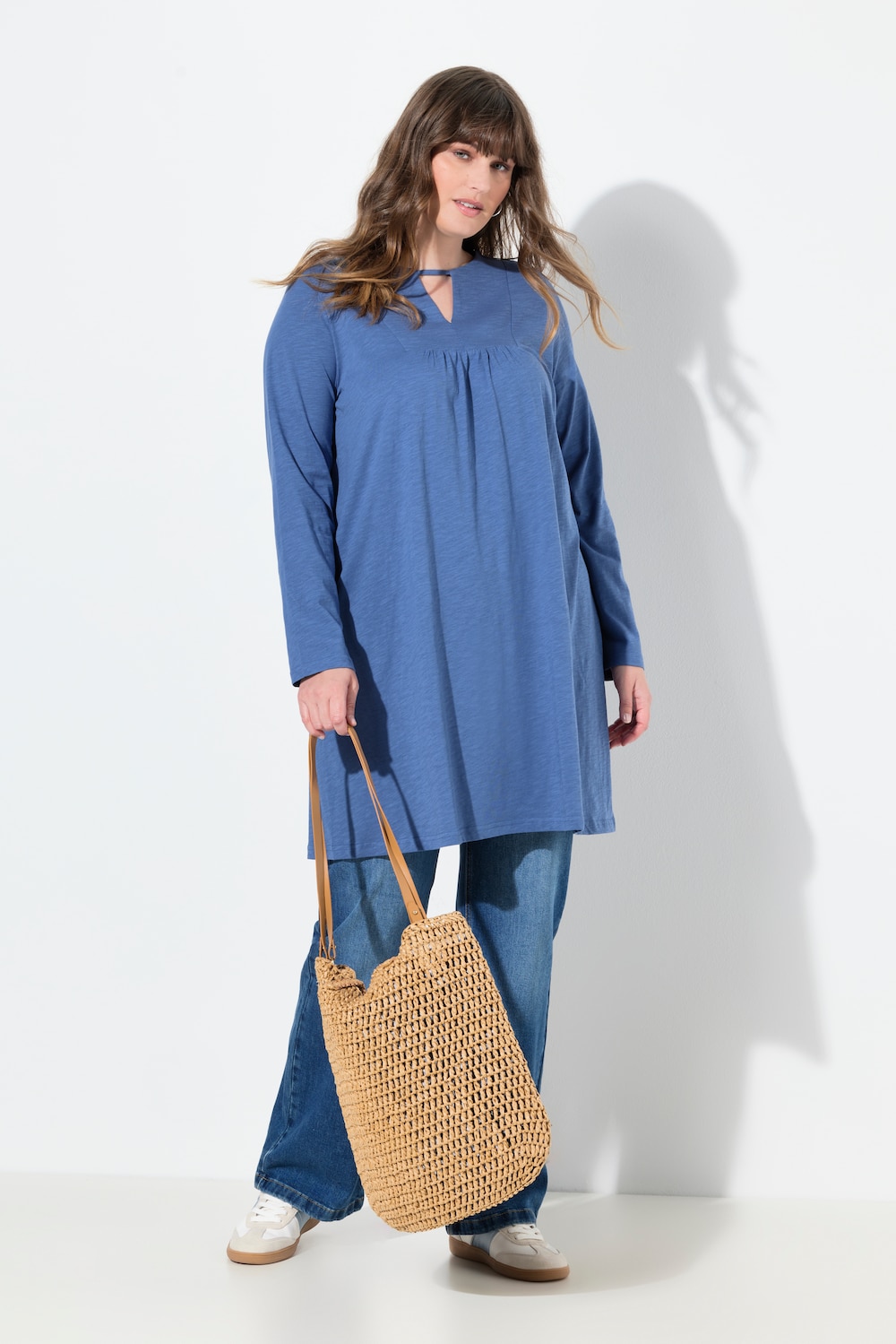 Longshirt, A-Linie, Tunika-Ausschnitt, Langarm