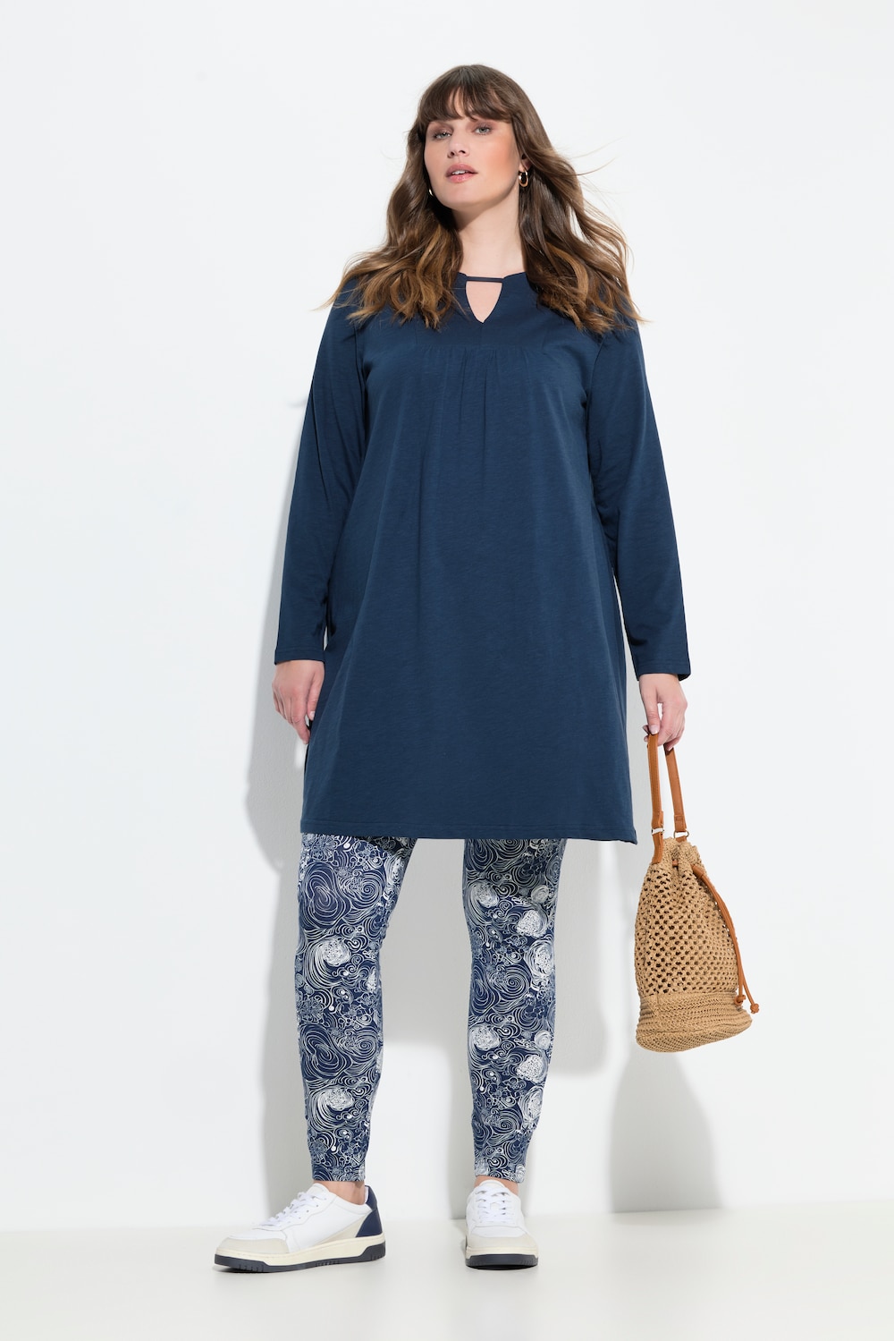 Longshirt, A-Linie, Tunika-Ausschnitt, Langarm