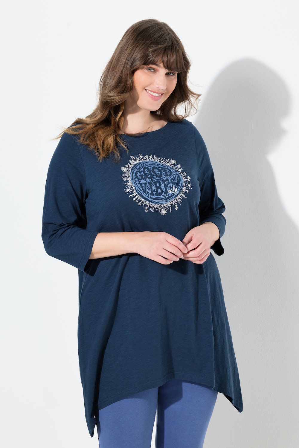 Shirt, Motivdruck, A-Linie, U-Boot-Ausschnitt, 3/4-Arm