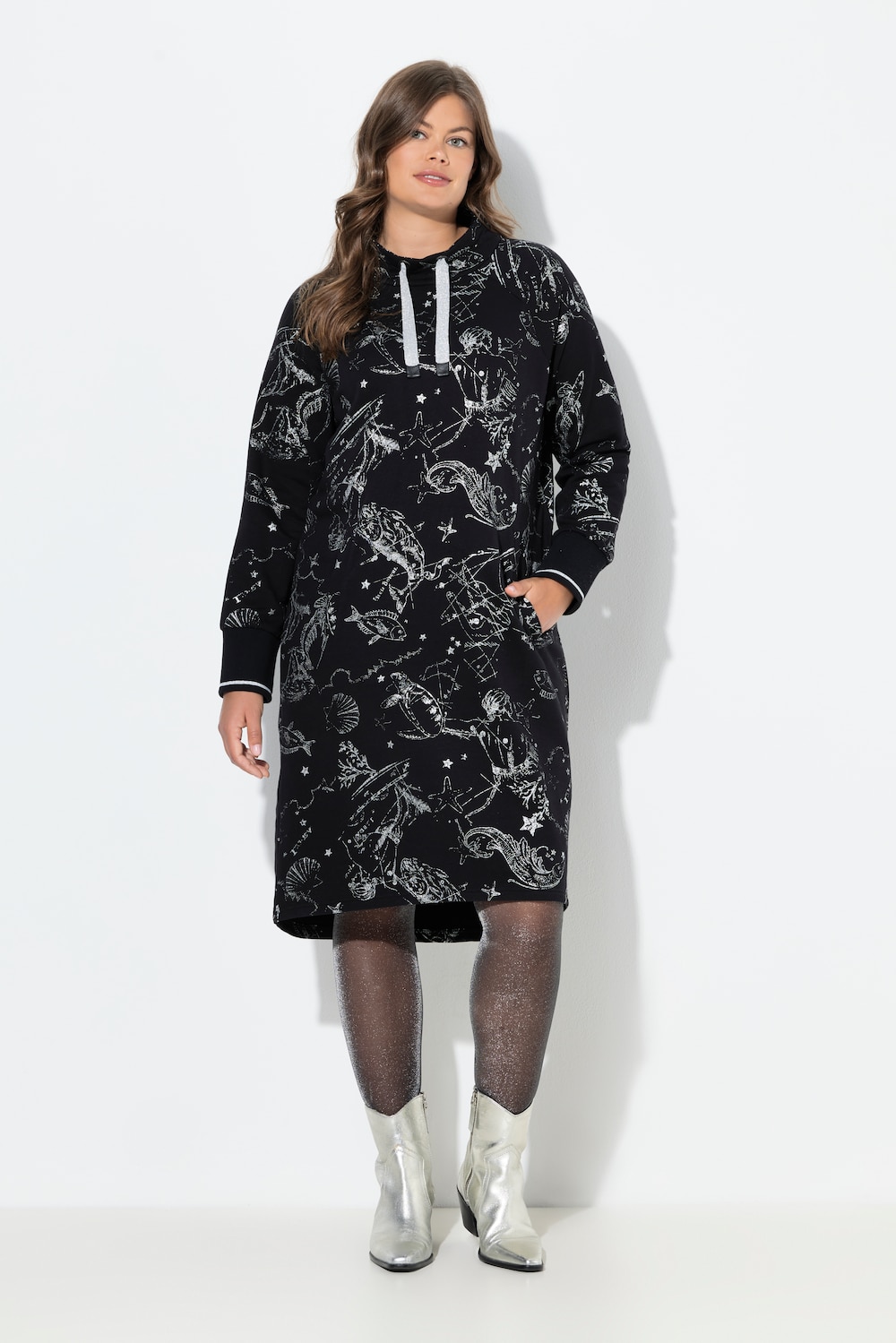 Große Größen Sweatkleid, Damen, schwarz, Größe: 52/54, Baumwolle/Polyester, LAURASON