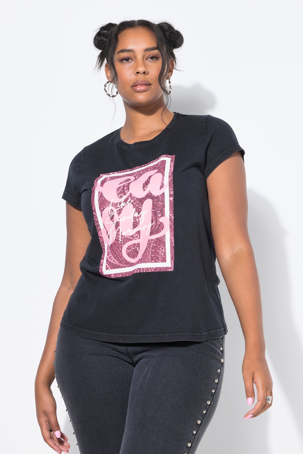 Thumbnail - Große Größen T-Shirt, Damen, schwarz, Größe: 46/48, Baumwolle, Studio Untold