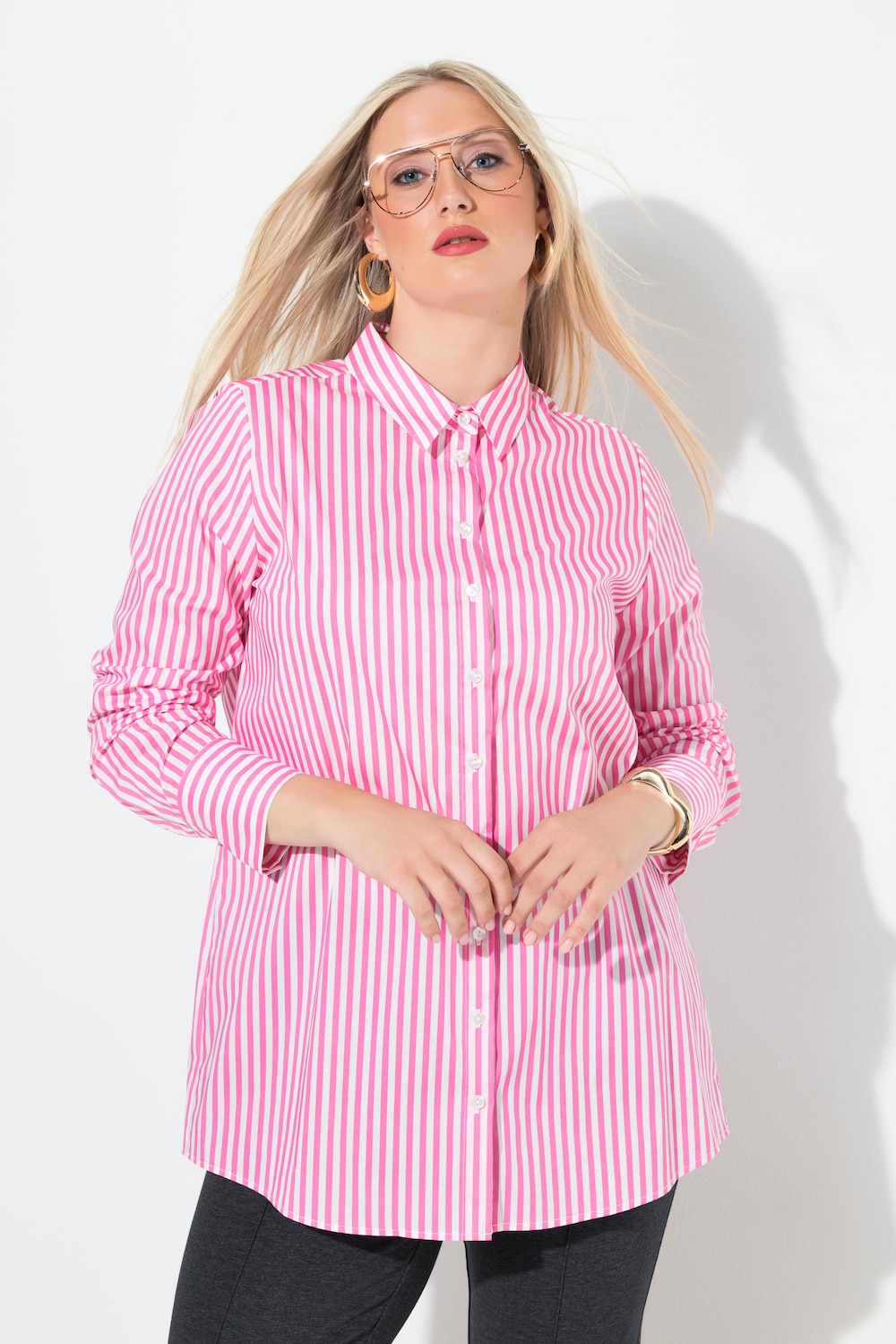 Blouse, strepen, overhemdkraag, lange mouwen, stretch