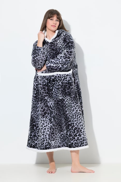 Loungewear-Poncho, Leomuster, Kapuze, Langarm, Tasche