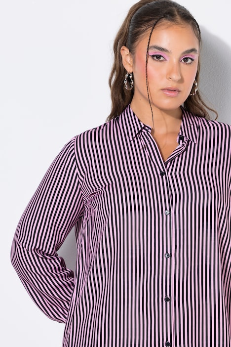 Bluza koszulowa, pudełkowy krój, nadruk w drobne paski