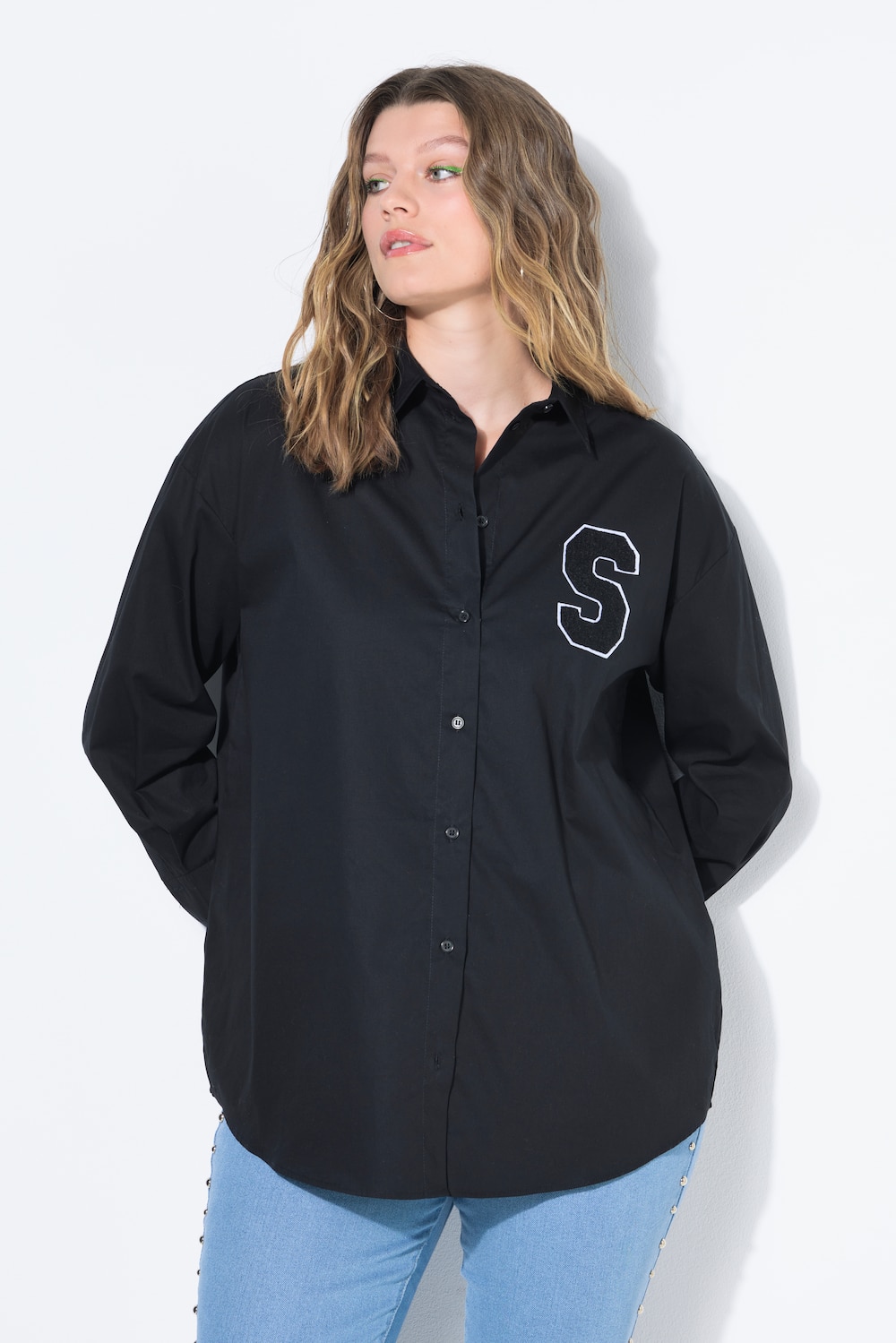 Große Größen Hemdbluse, Damen, schwarz, Größe: 50/52, Baumwolle, Studio Untold