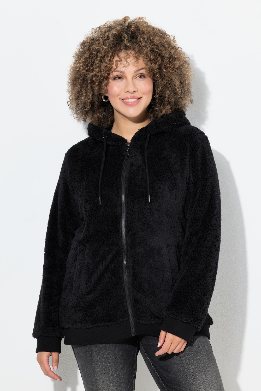 Große Größen Teddy-Jacke, Damen, schwarz, Größe: 50/52, Polyester, Ulla Popken