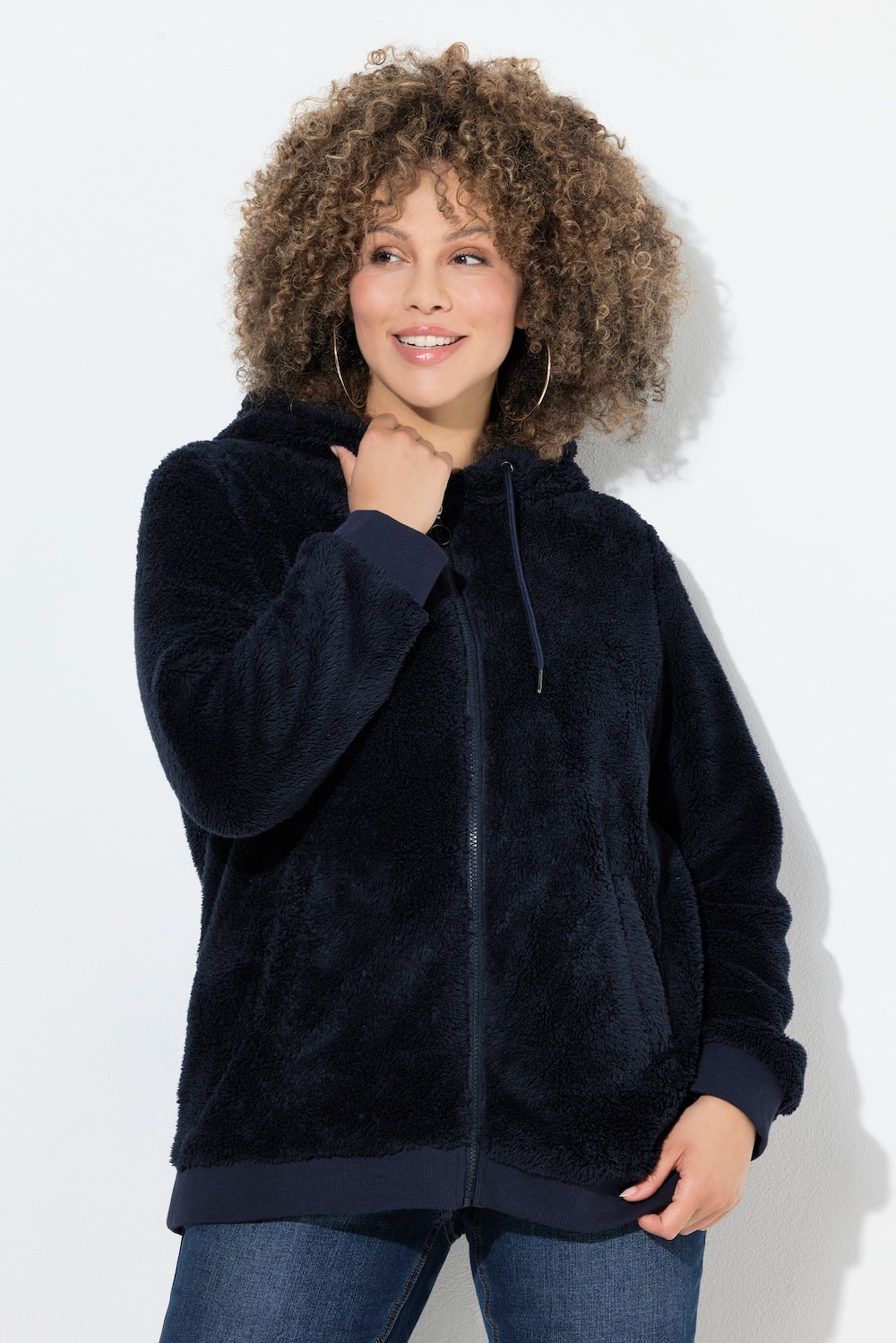 Große Größen Teddy-Jacke, Damen, blau, Größe: 46/48, Polyester, Ulla Popken